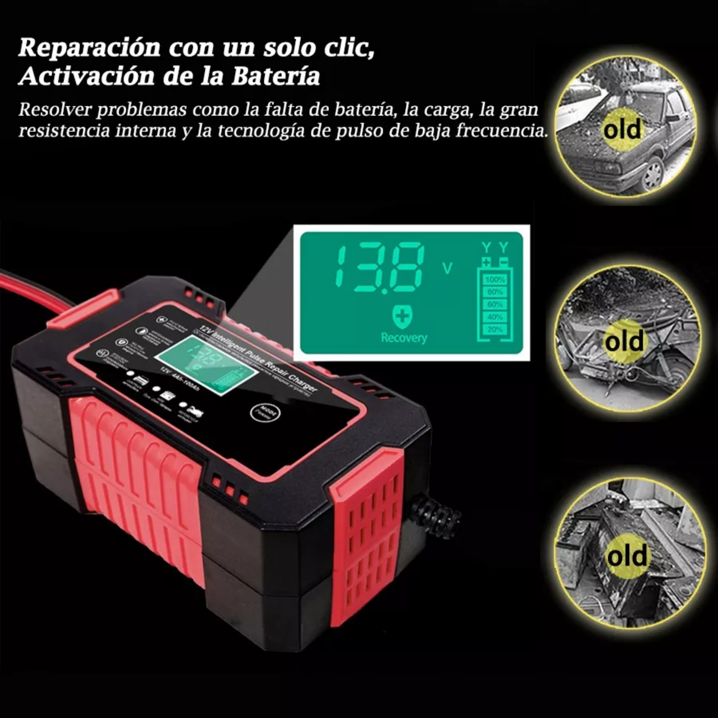 Cargador inteligente de baterías de auto y motos. ENVIO GRATIS Y PAGA EN CASA.