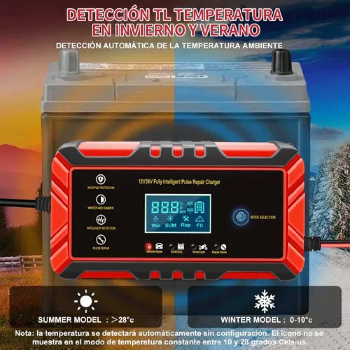 Cargador inteligente de baterías de auto y motos. ENVIO GRATIS Y PAGA EN CASA.