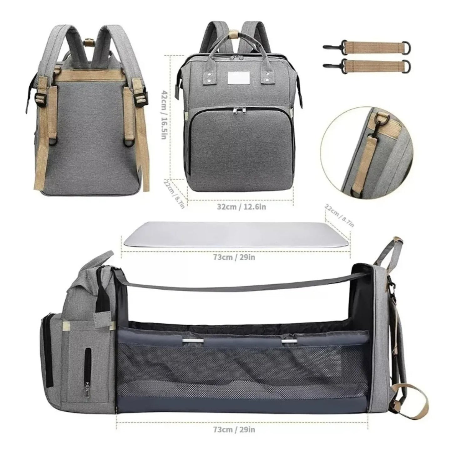 Mochila mudador 3 en 1 -Gris. ENVIO GRATIS Y PAGA EN CASA.