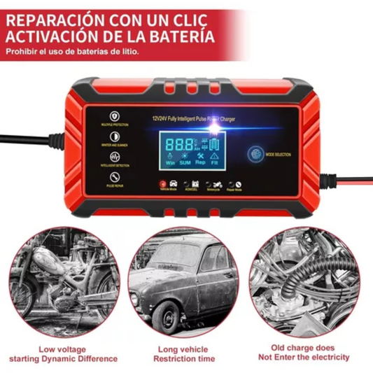 Cargador inteligente de baterías de auto y motos. ENVIO GRATIS Y PAGA EN CASA.