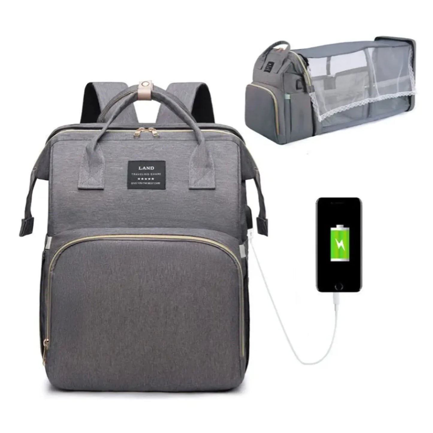 Mochila mudador 3 en 1 -Gris. ENVIO GRATIS Y PAGA EN CASA.